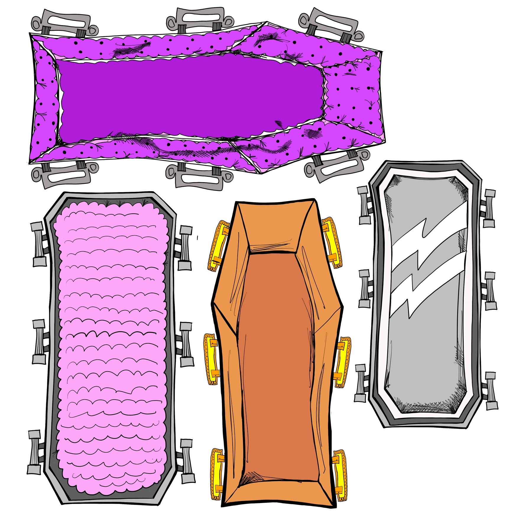 Brett Clements' authored Carny Island artwork: coffin types.