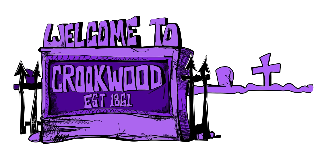 Brett Clements' authored Carny Island artwork: Crookwood entrance sign.