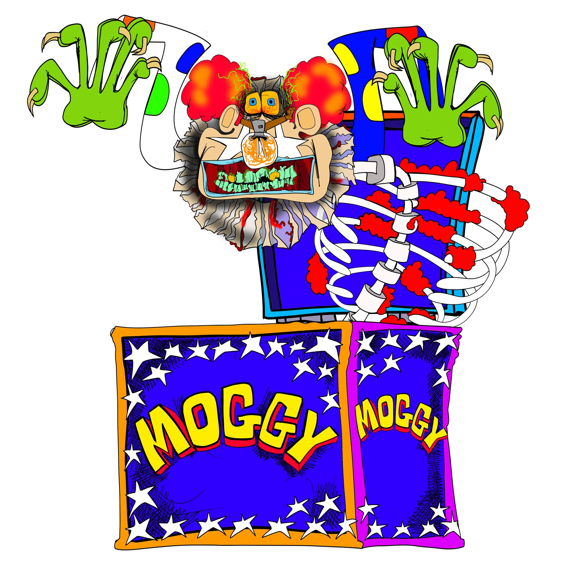 Brett Clements' authored Carny Island artwork: Moggy in the box 3.