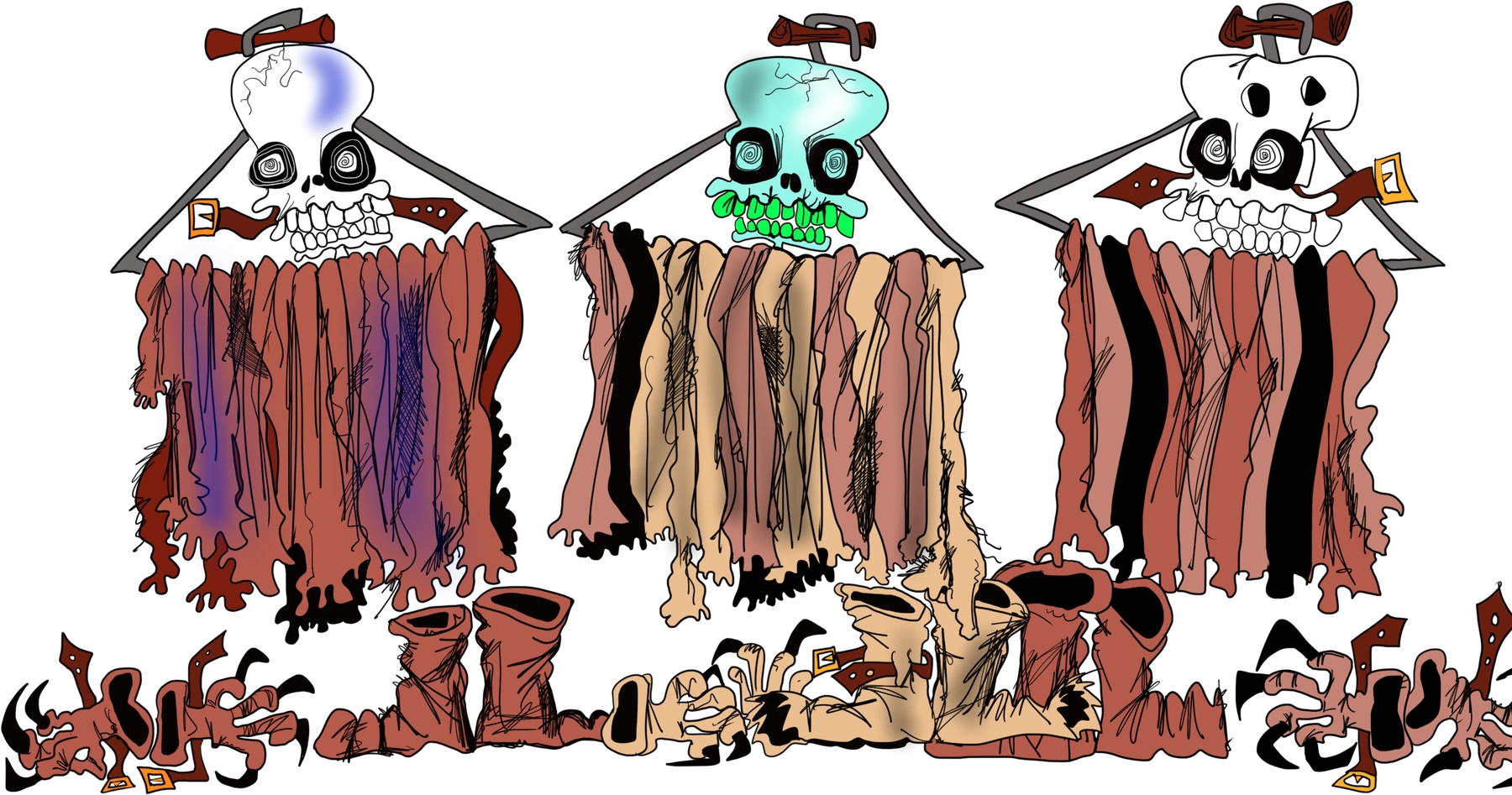 Brett Clements' authored Carny Island artwork: zombie costumes Back-row.