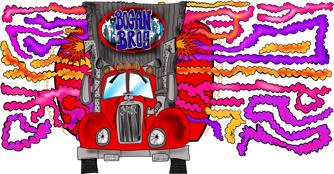The Bogan Bros truck driving through coloured smoke