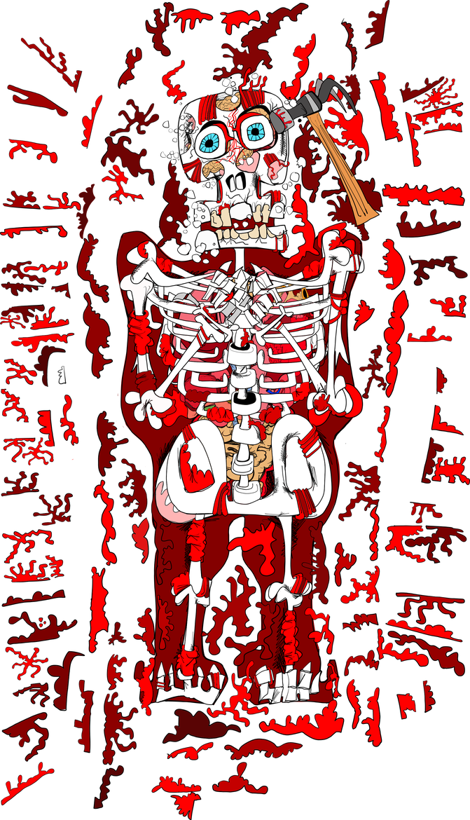 Bones broken apart in a coffin