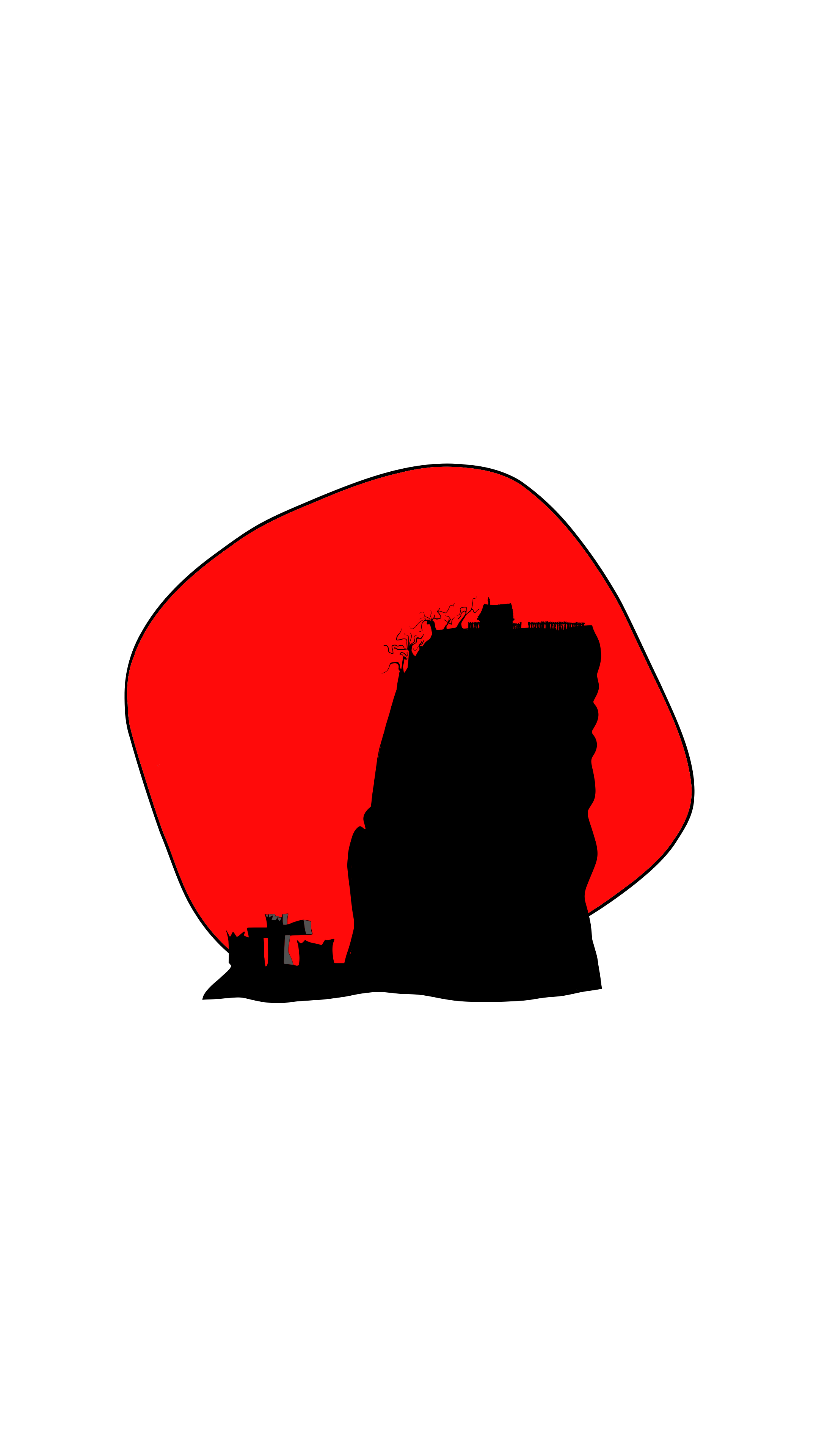 Crookwood silhouetted against a red sunset