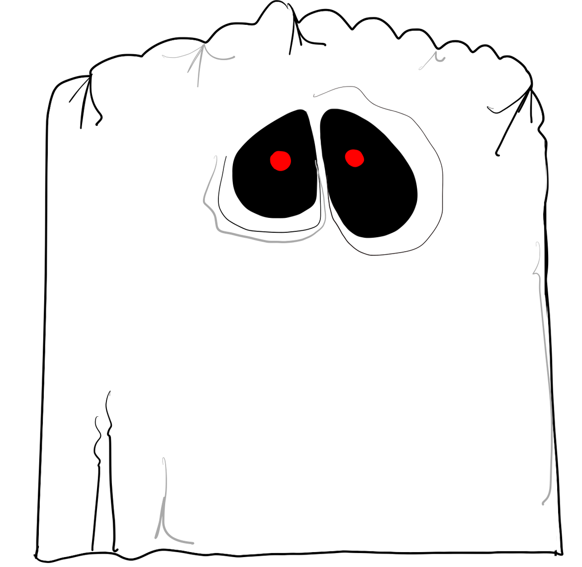 A Carnie hiding under a white sheet with red eyes