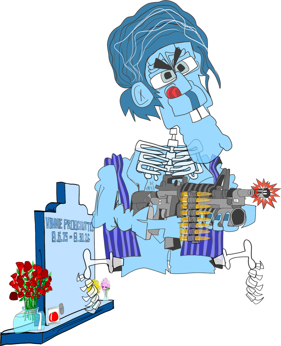 Vinnie’s blue ghost beside his grave