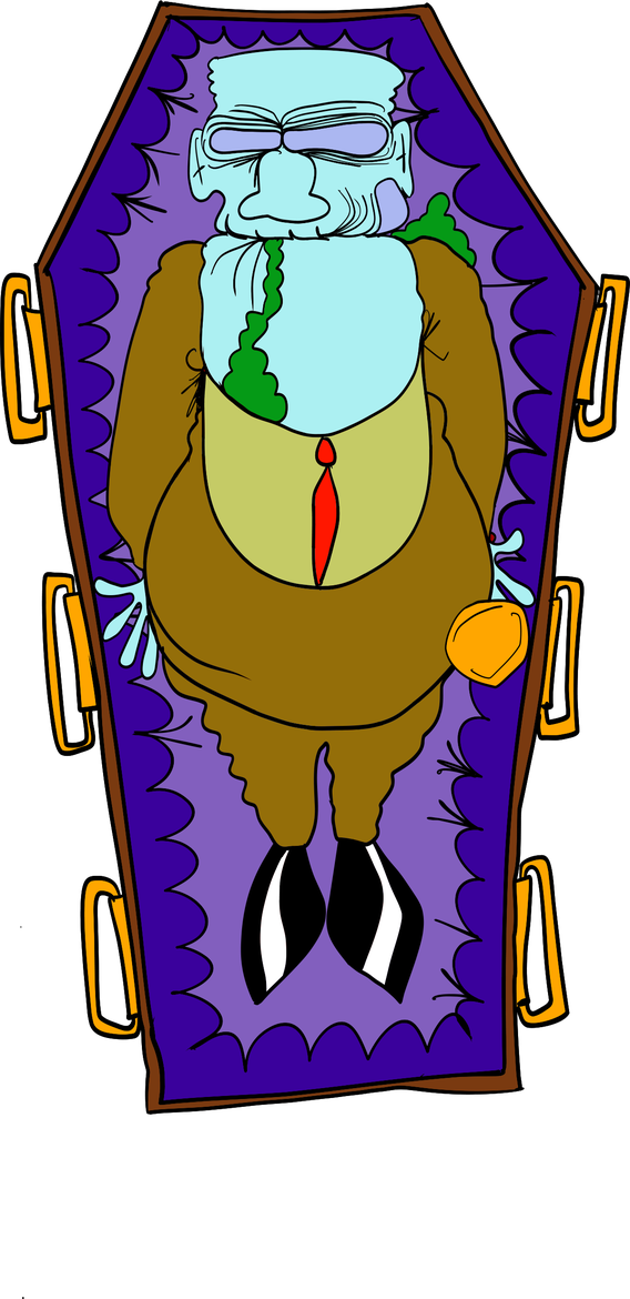 John Doe laid out in a purple-lined coffin