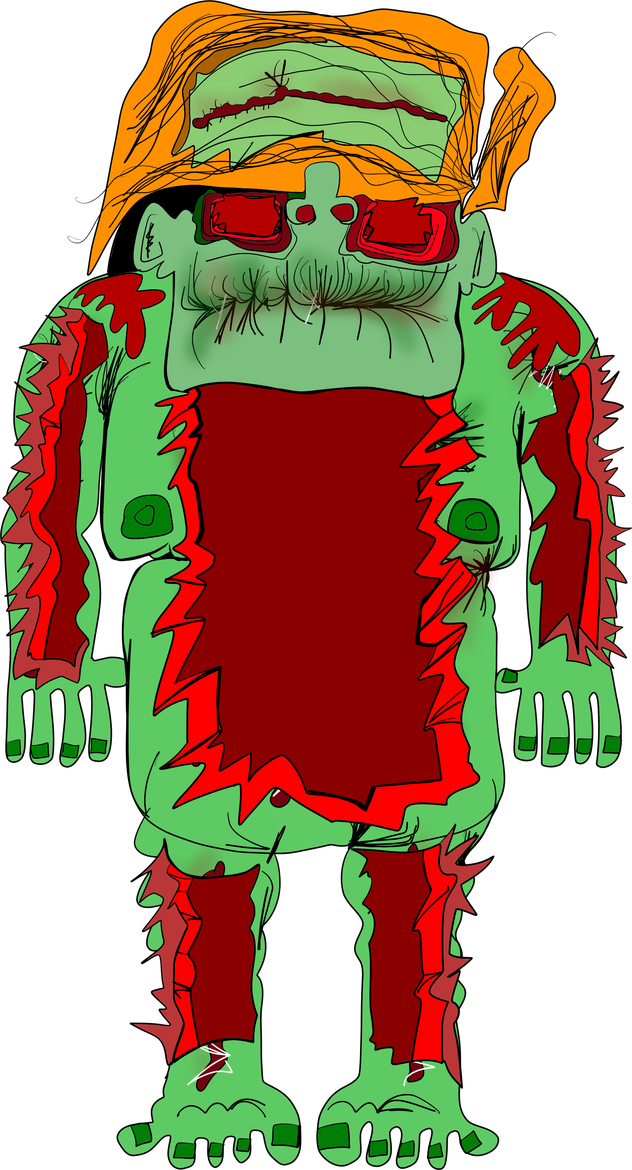 A green body with its torso eaten away before burial