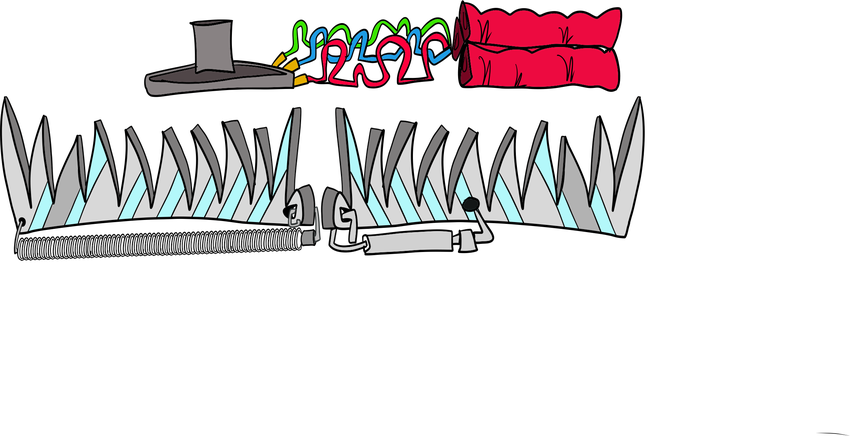 A toothed bear trap with a wired explosive mechanism