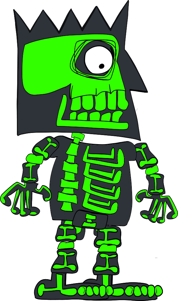 The fluorescent-green skeleton suit in profile