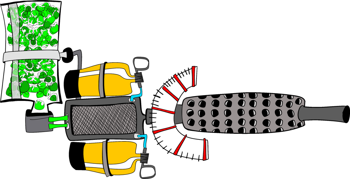A gas-powered frozen pea-shooter