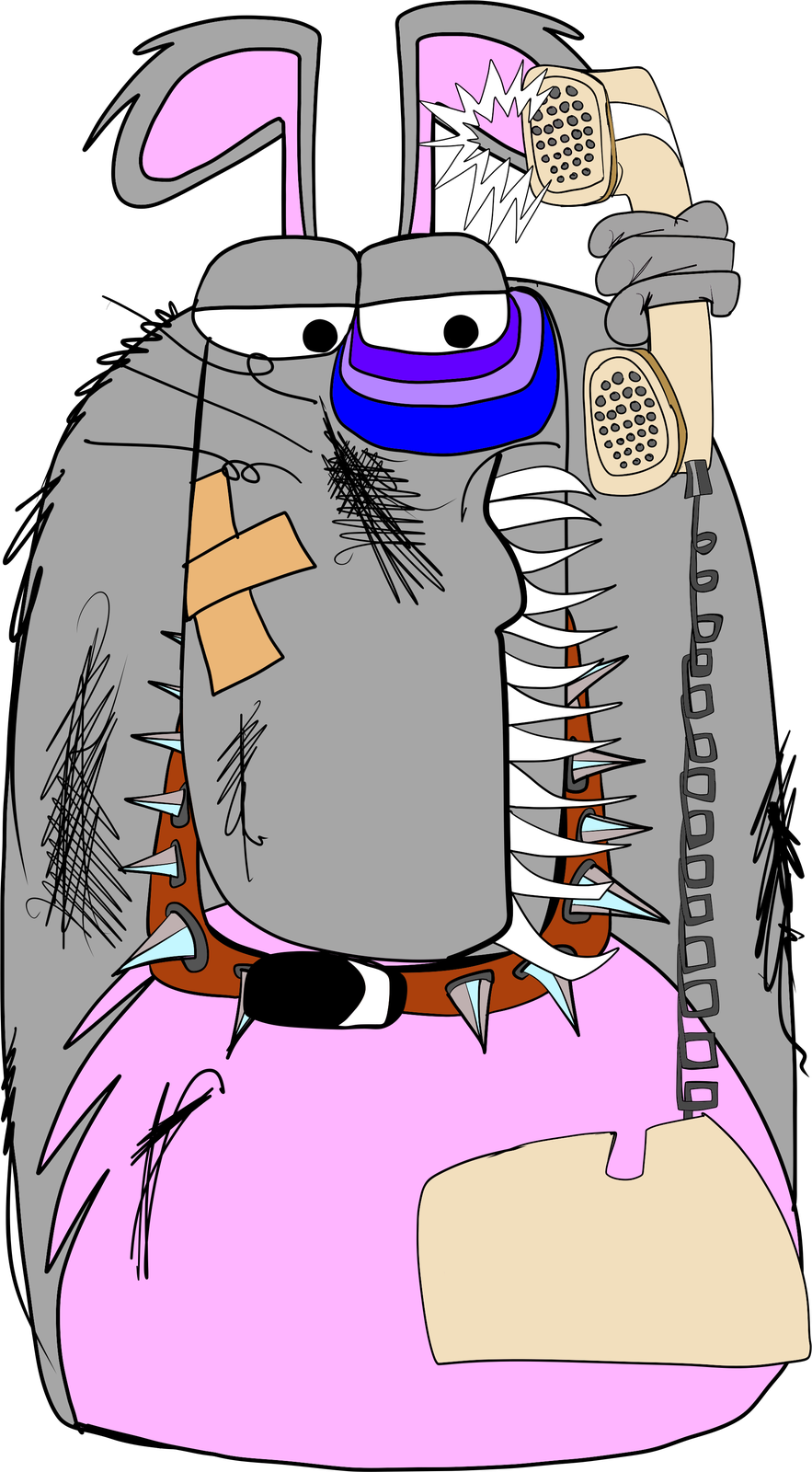 Junkhound Mongril on the phone