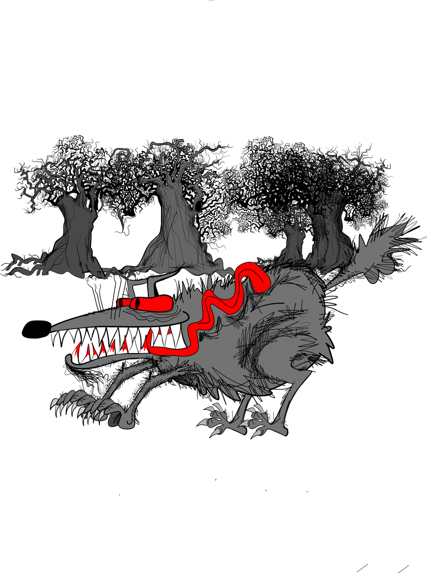 A running wolf beneath the moon in the Howling Forest