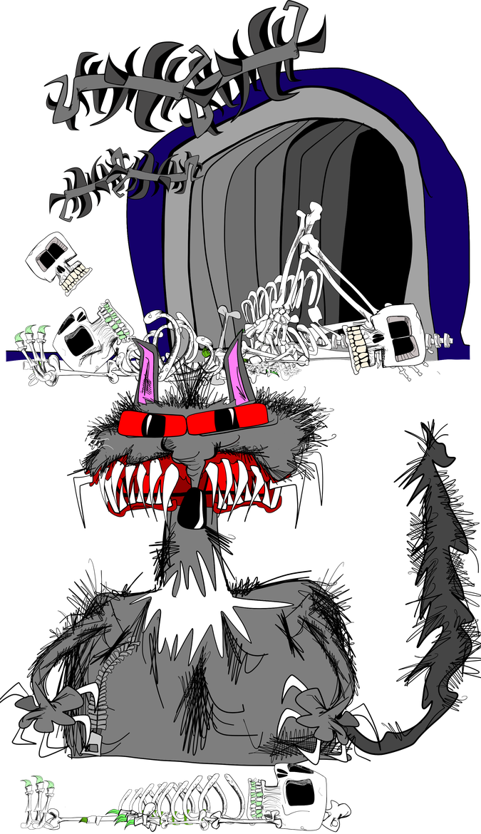 Rex attacking beneath a cage of bones