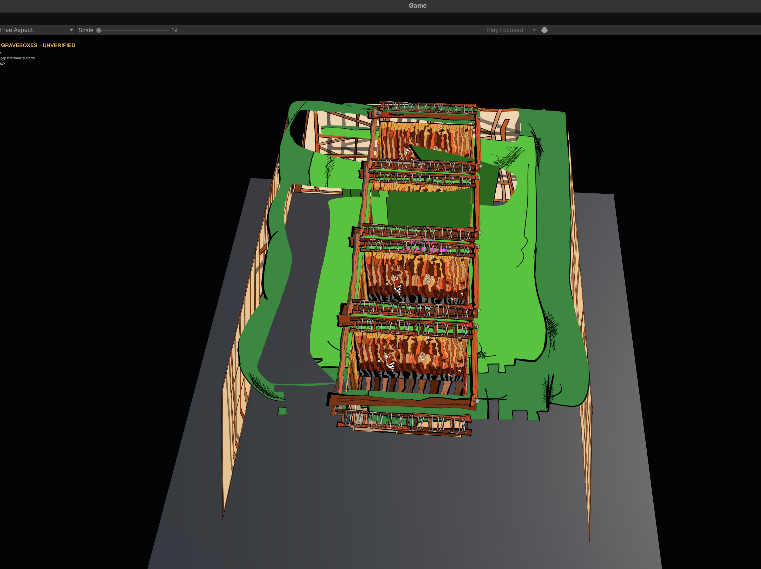 Top Unity view showing Graveboxes misregistered over an old aerial Hump drawing
