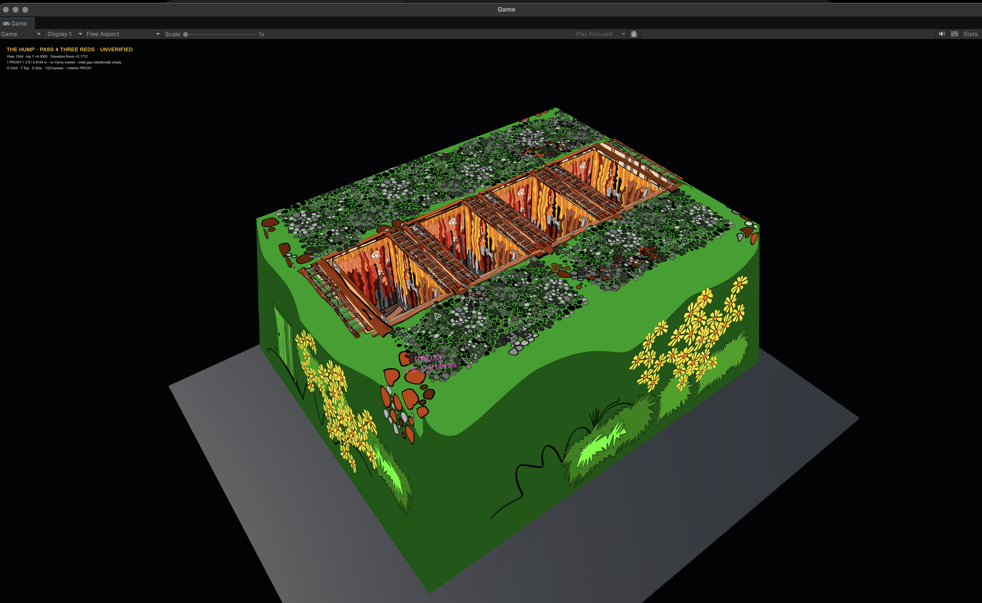 Unity view of the green flowered V3 Hump exterior with four Graveboxes
