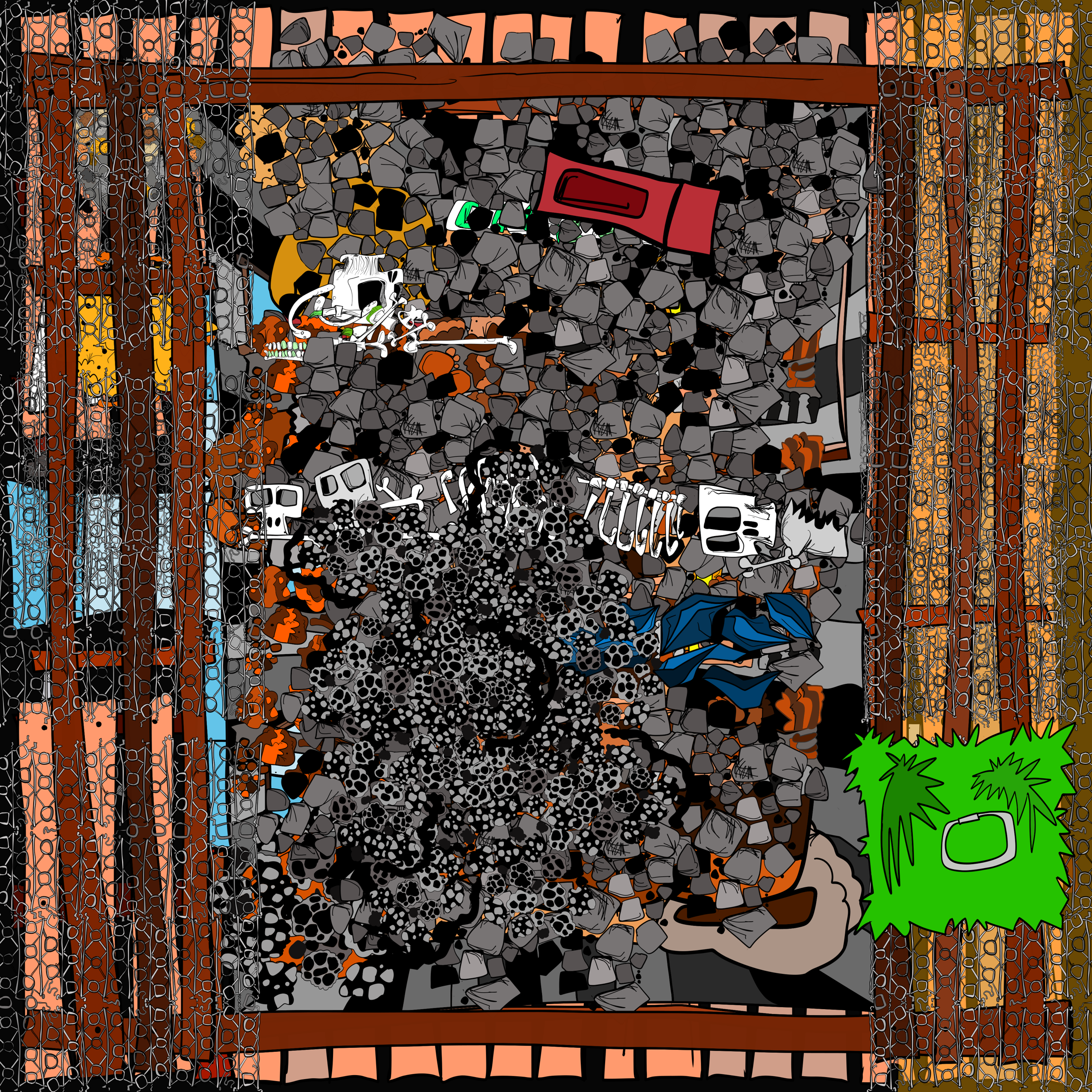 A Carny Island Gravebox packed with rocks, bones and decayed remains during excavation