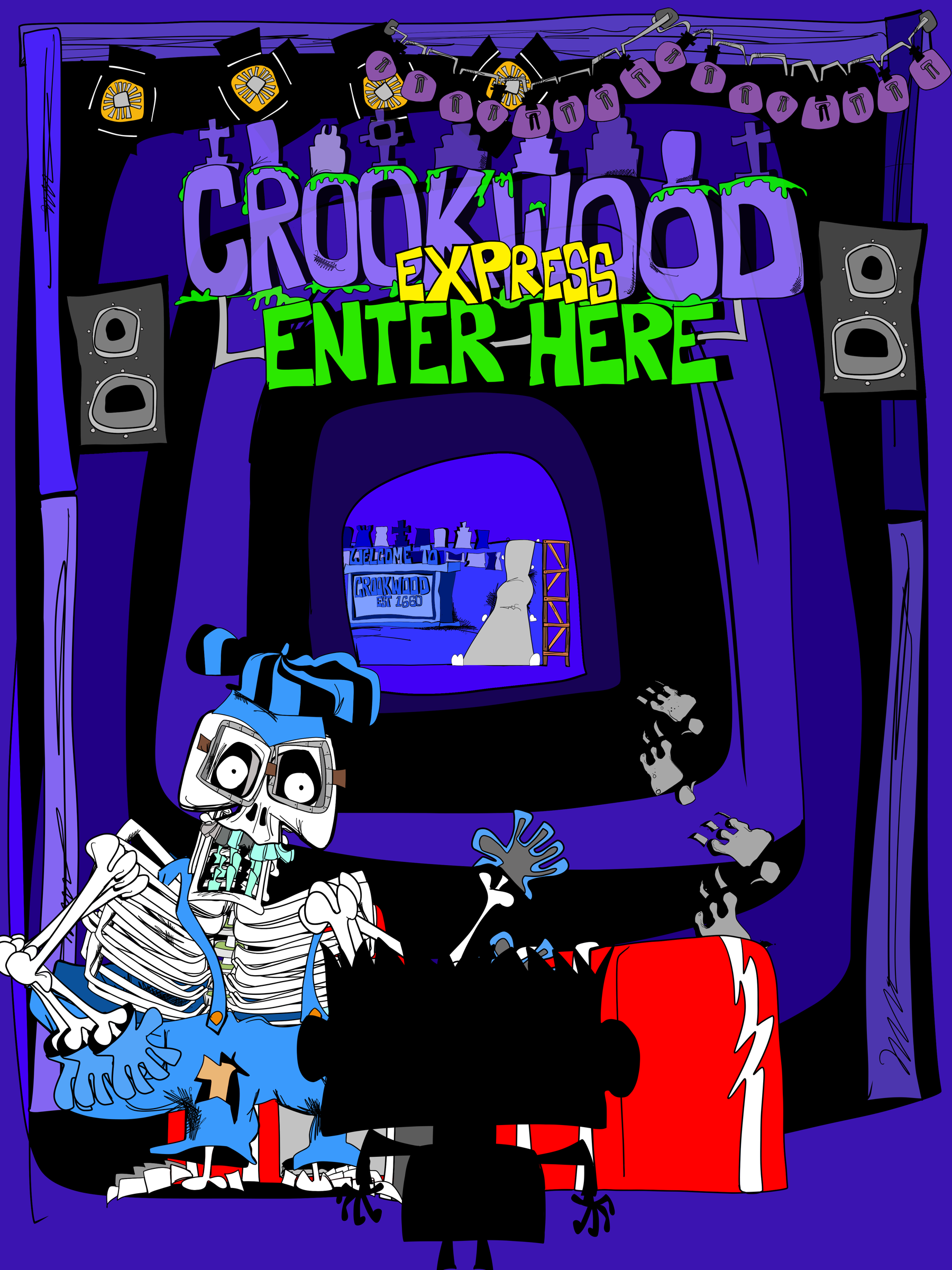 The Villain arriving at the Crookwood Express entrance before receiving the skeleton suit.