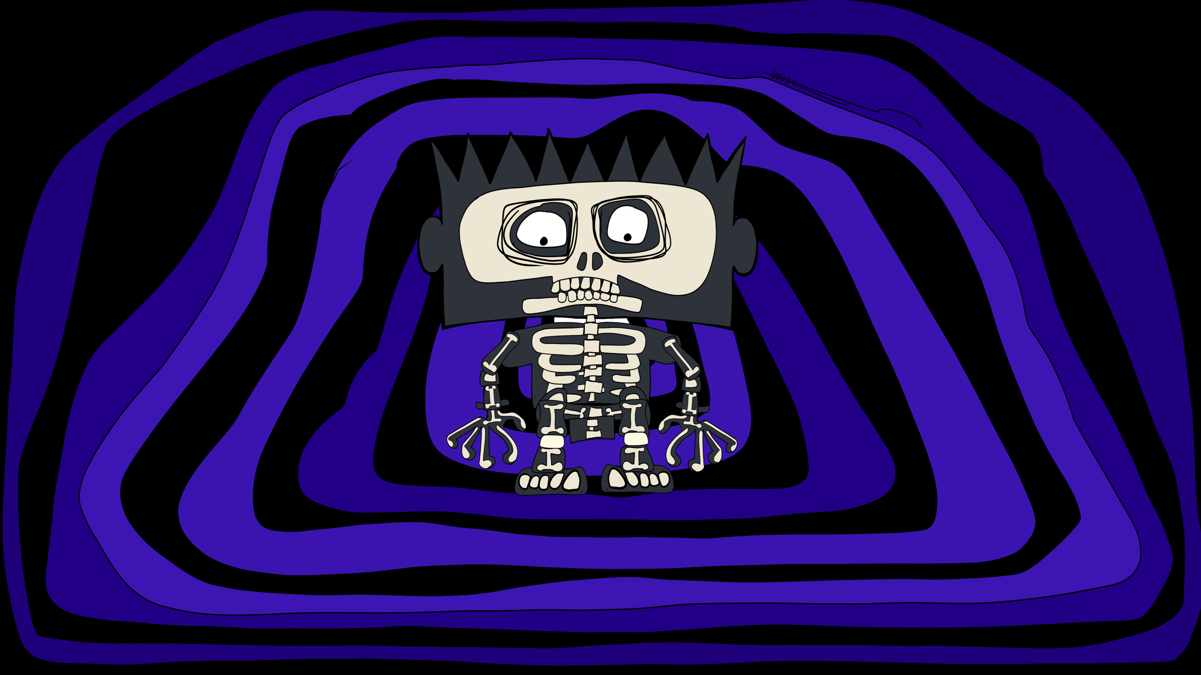 The Villain in a skeleton suit framed by concentric purple entrance rings.