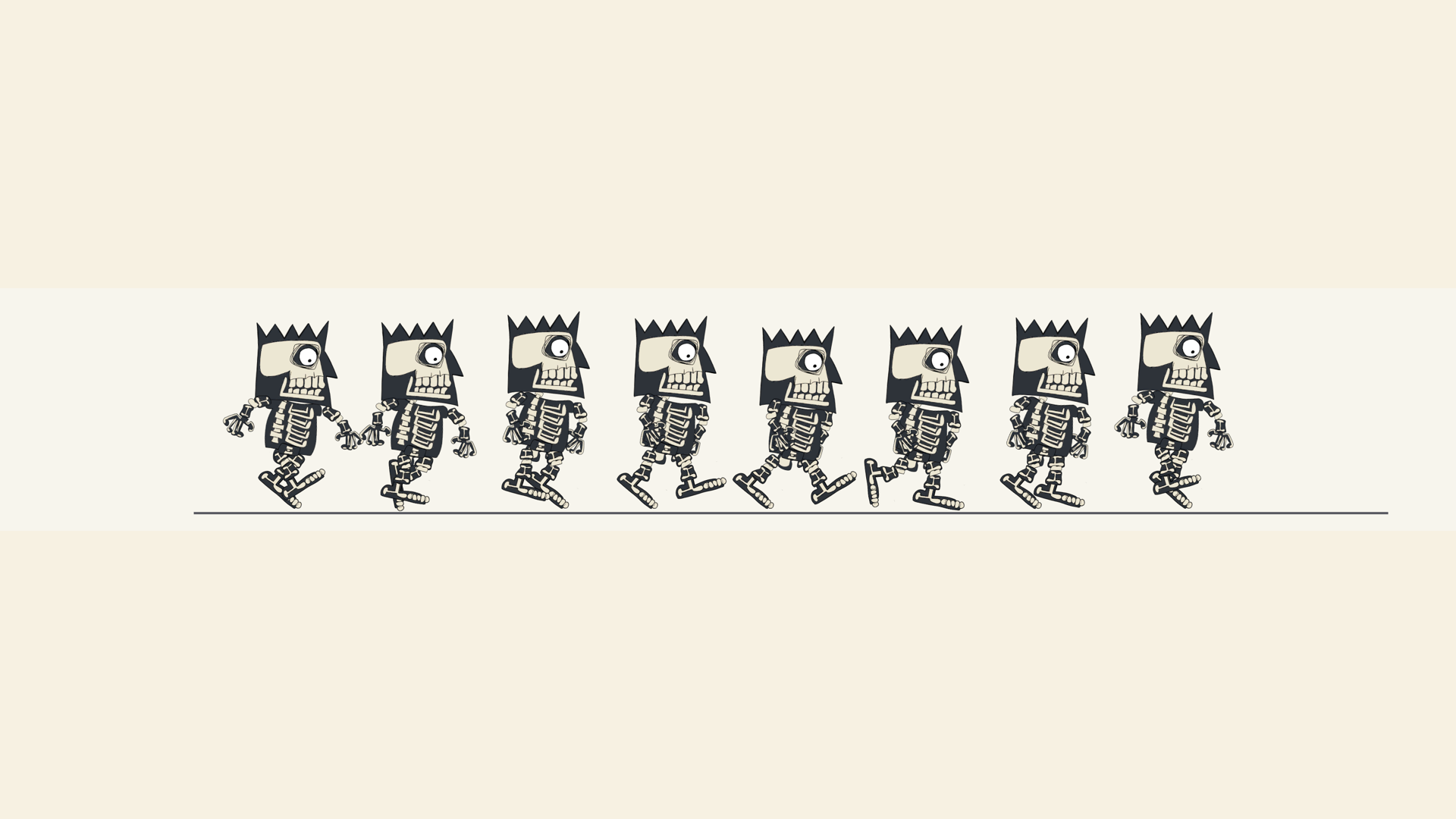 Eight Villain poses arranged as Brett Clements' current walk-cycle sheet.