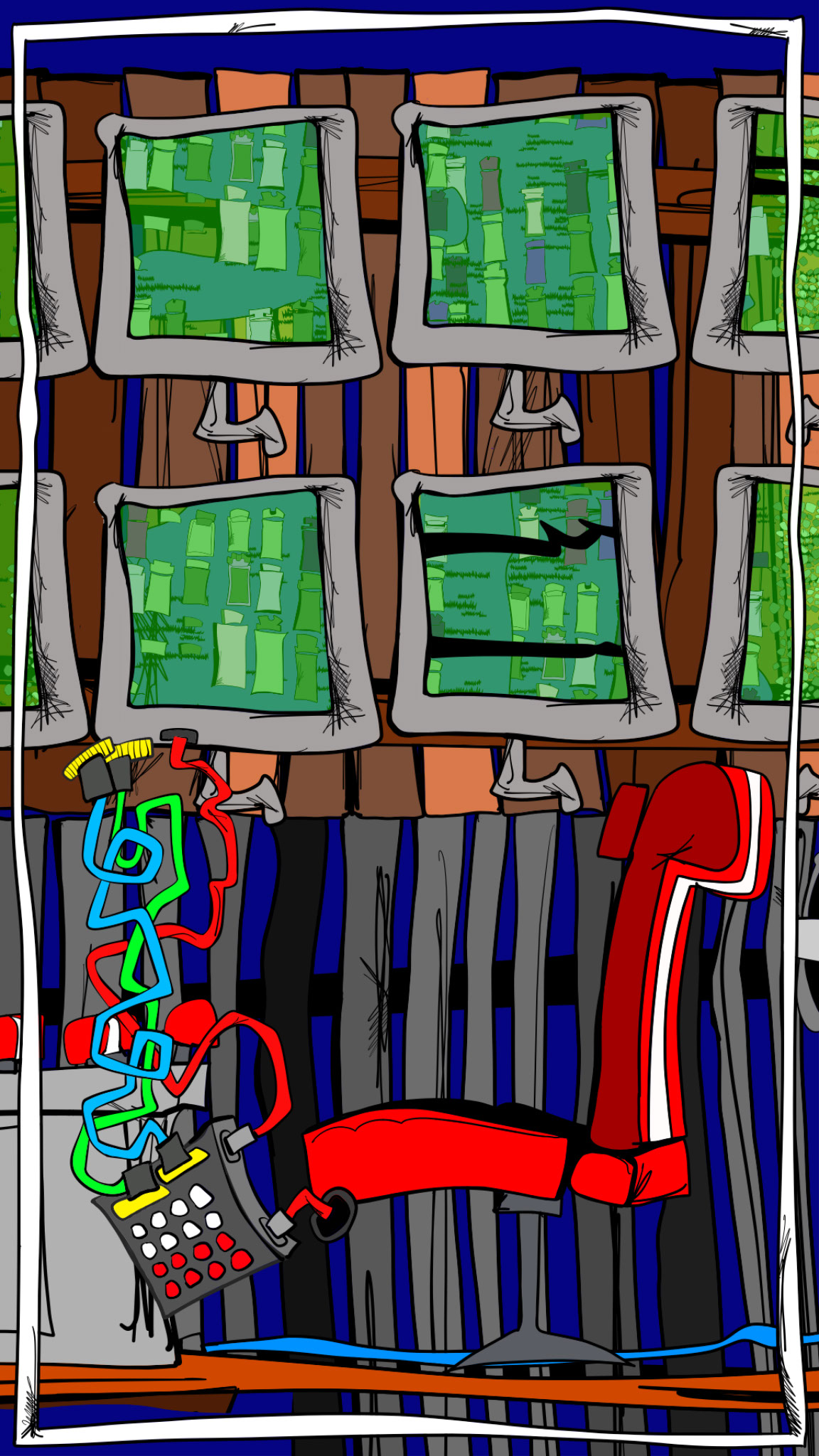 Attic control room, authored Carny Island artwork