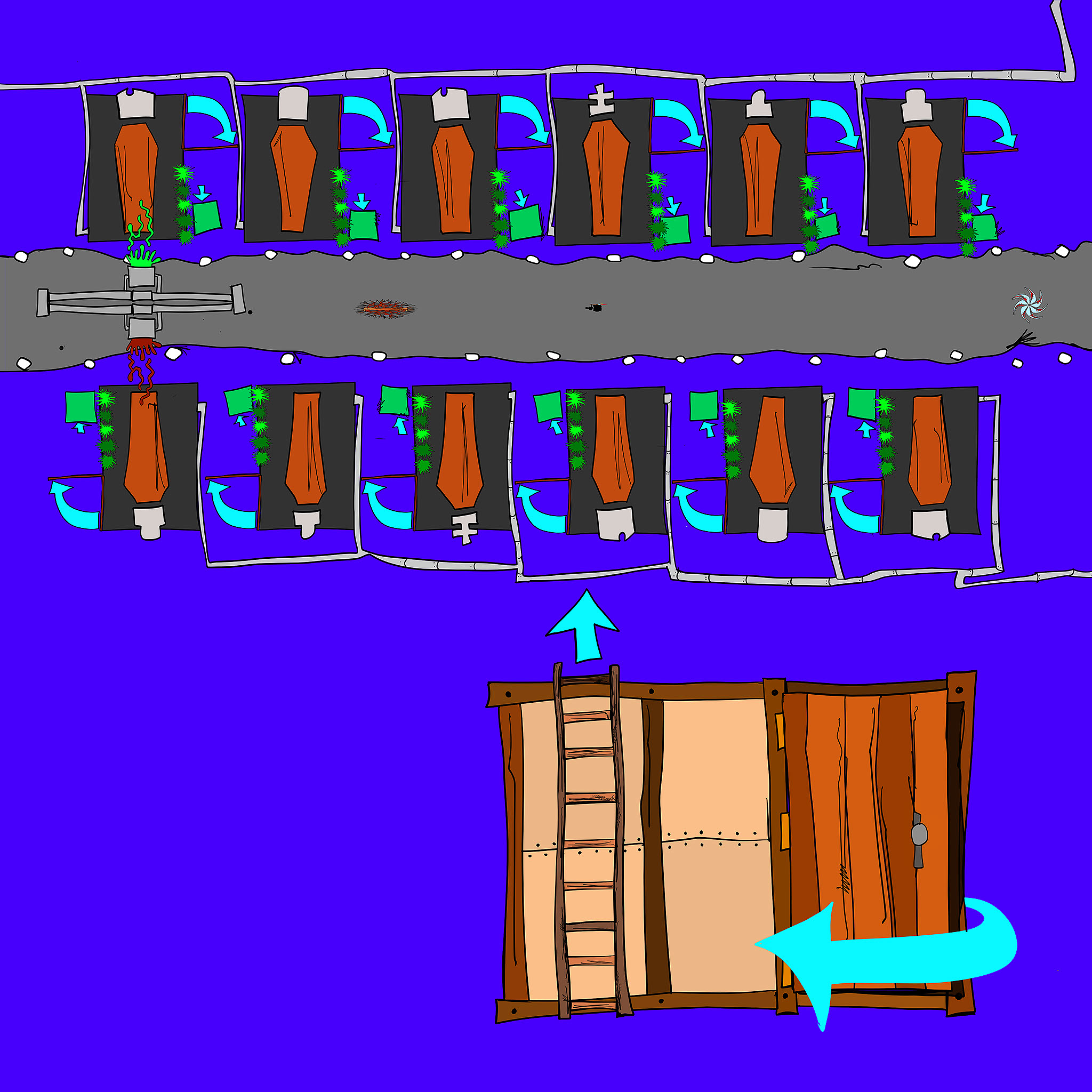 Basement positioning, authored Carny Island artwork