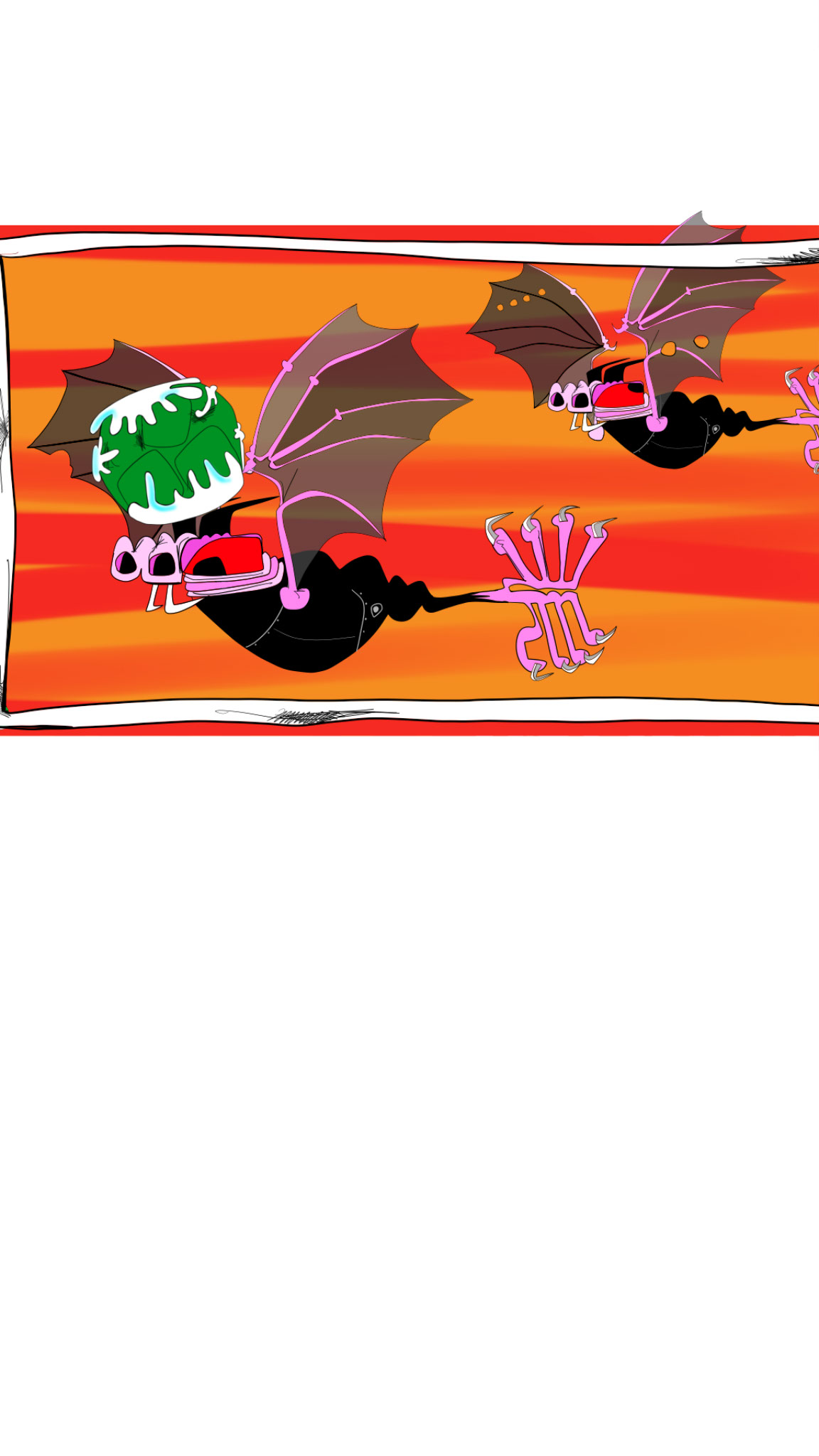 Bat bombers shot at. Pea shooter. Then rockets, authored Carny Island artwork