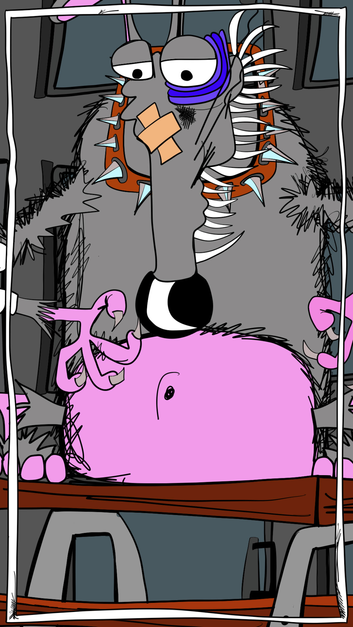 Bloating. Mid shot, authored Carny Island artwork