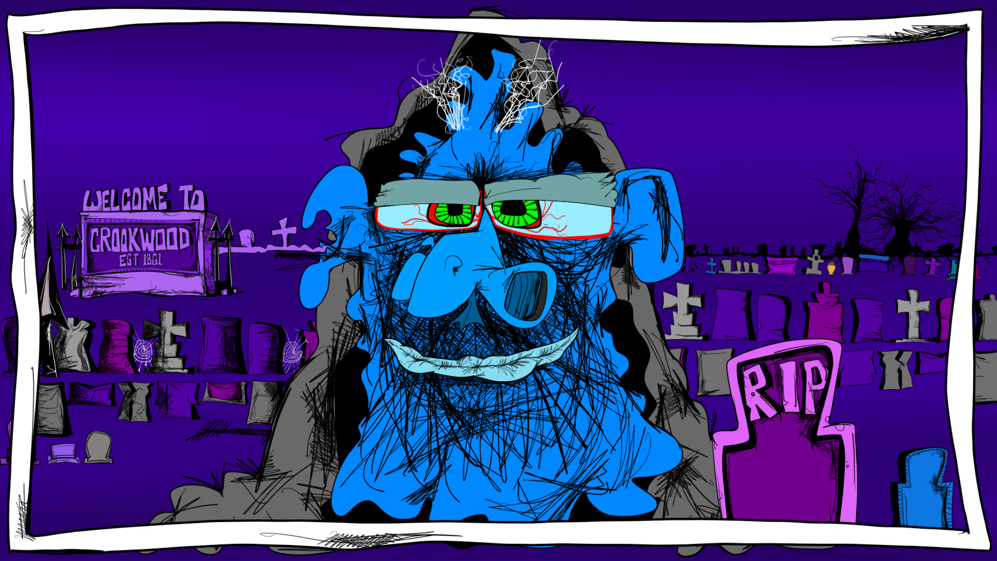 Blue Shrifter head, authored Carny Island artwork
