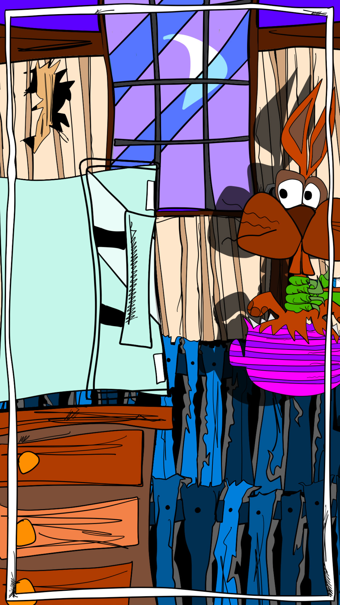 Bunny into microwave, authored Carny Island artwork
