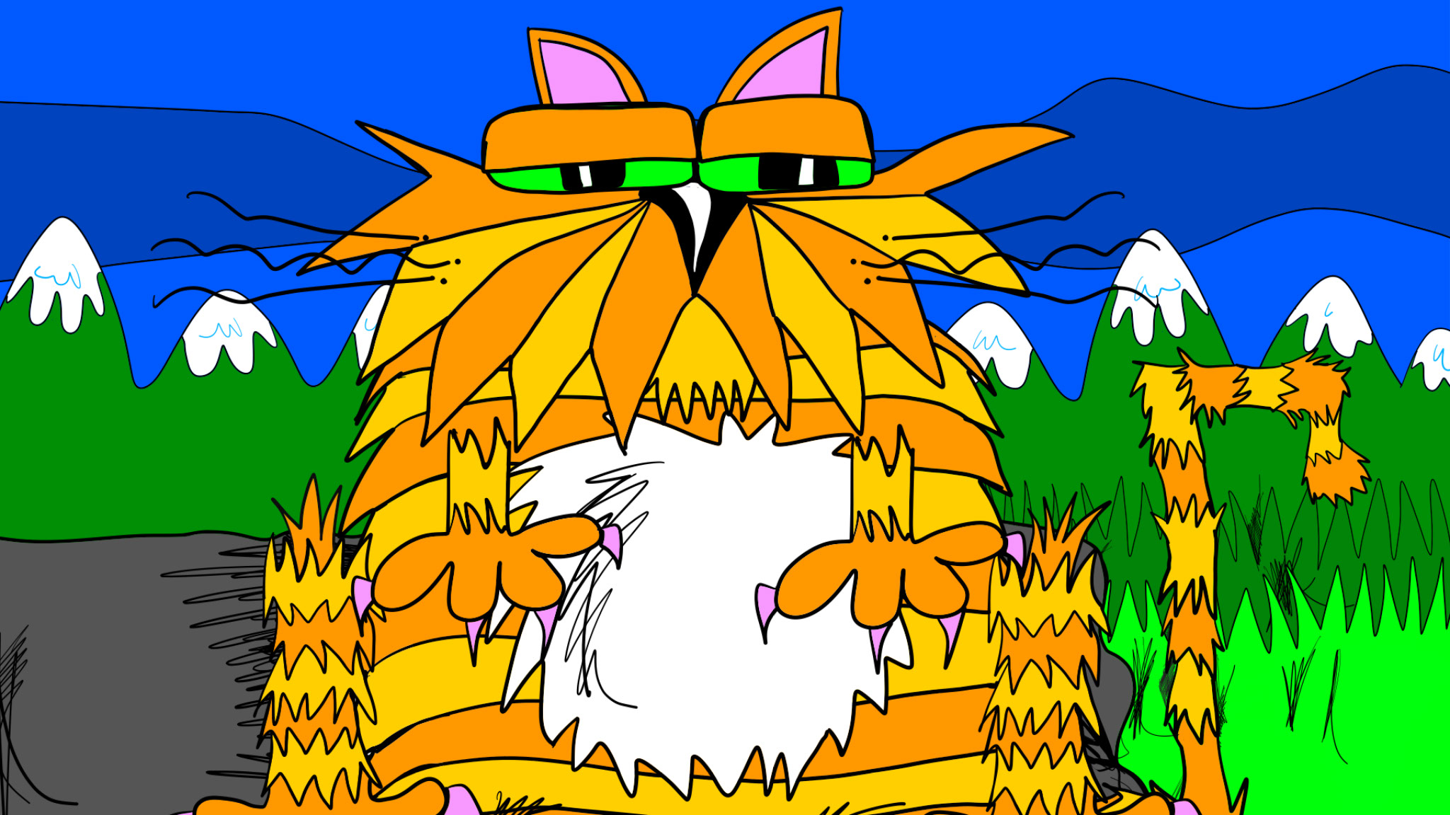 Cat. Front on. Master base drawing copy 1, authored Carny Island artwork