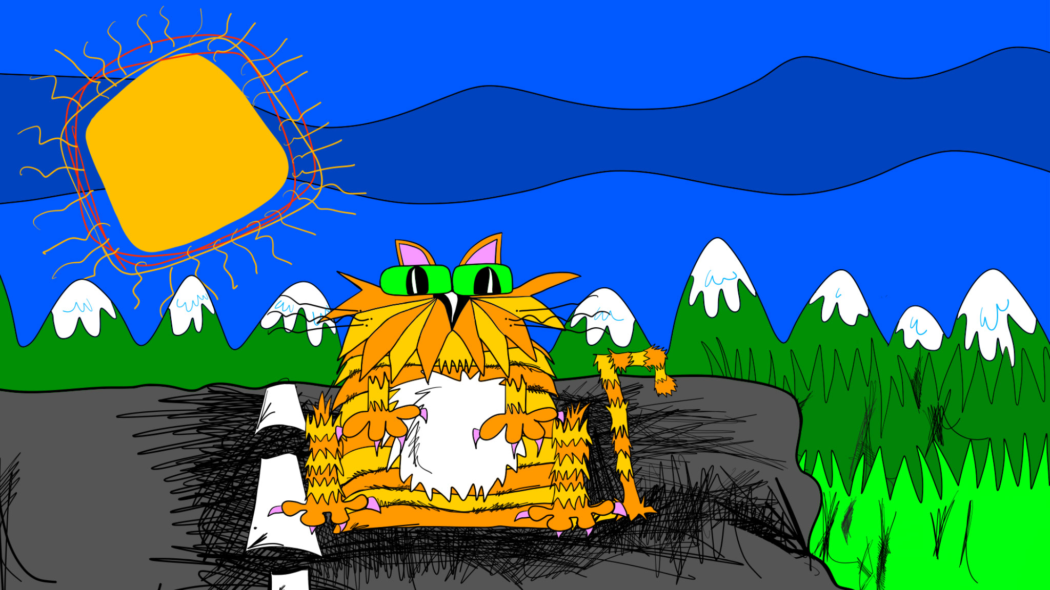 Cat. Front on. Master base drawing copy 1, authored Carny Island artwork