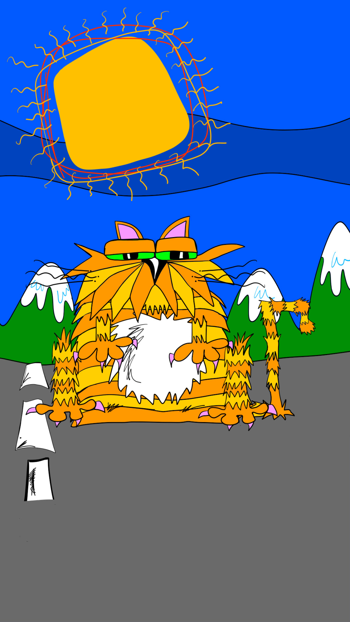 Cat. Front on. Master base drawing, authored Carny Island artwork