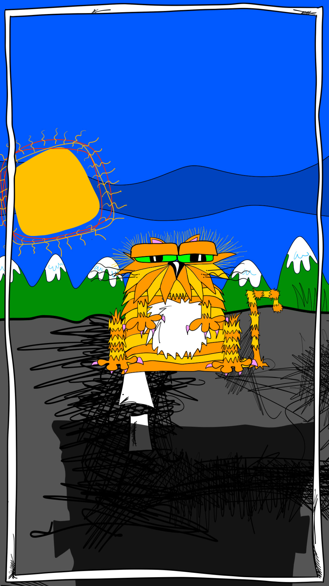 Cat. Front on. Wide eyes, authored Carny Island artwork