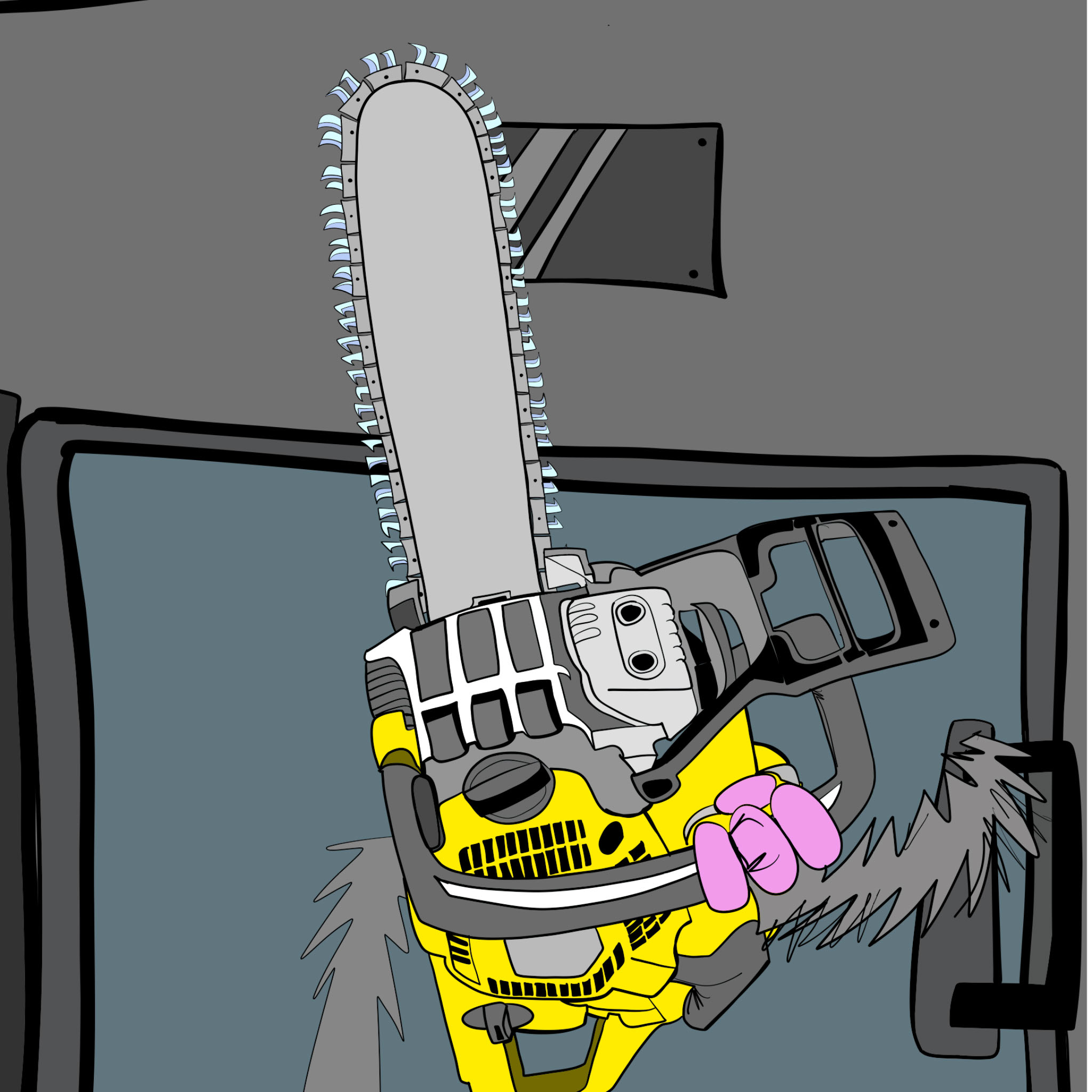Chainsaw close up, authored Carny Island artwork