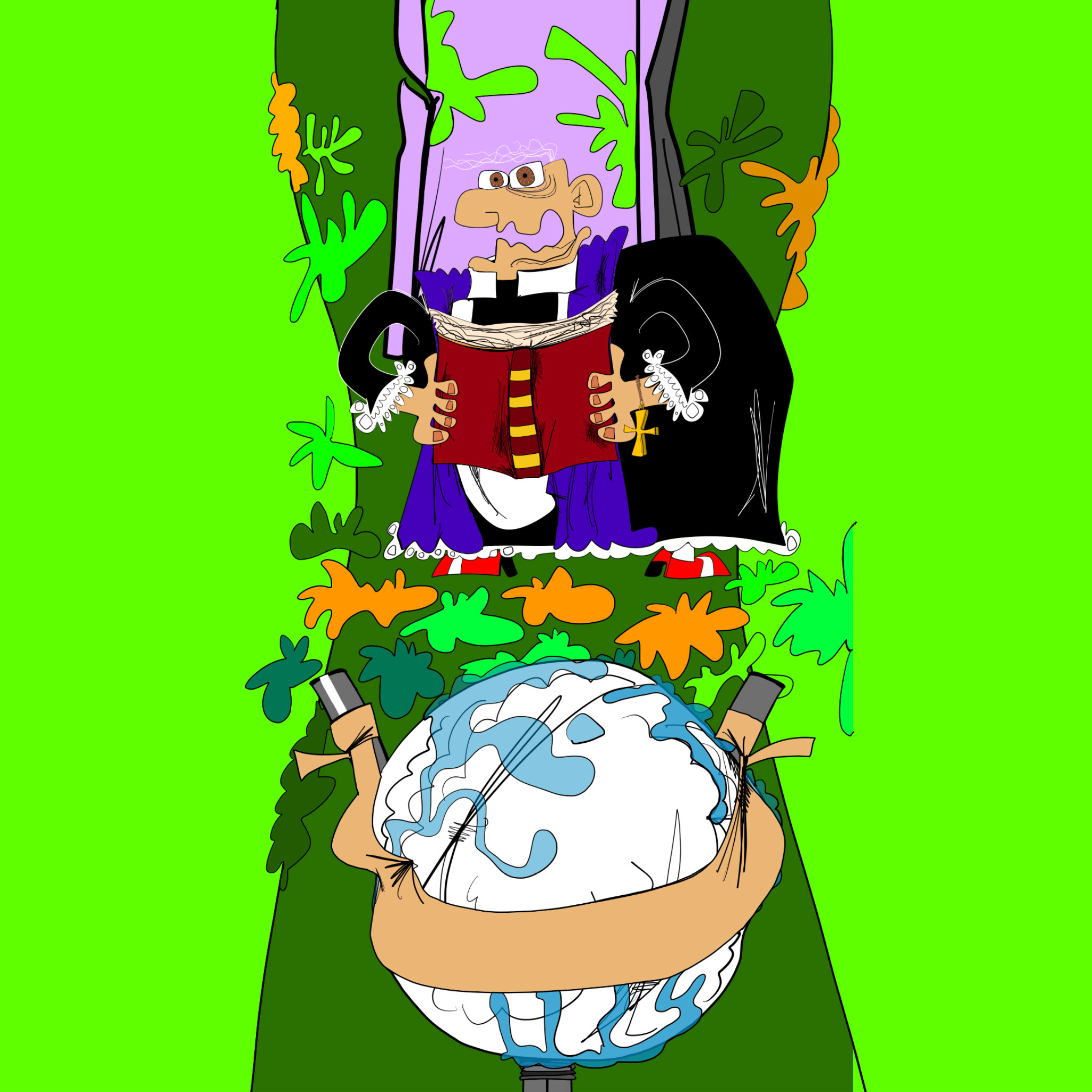 Close up Egging of Father Arthur, authored Carny Island artwork