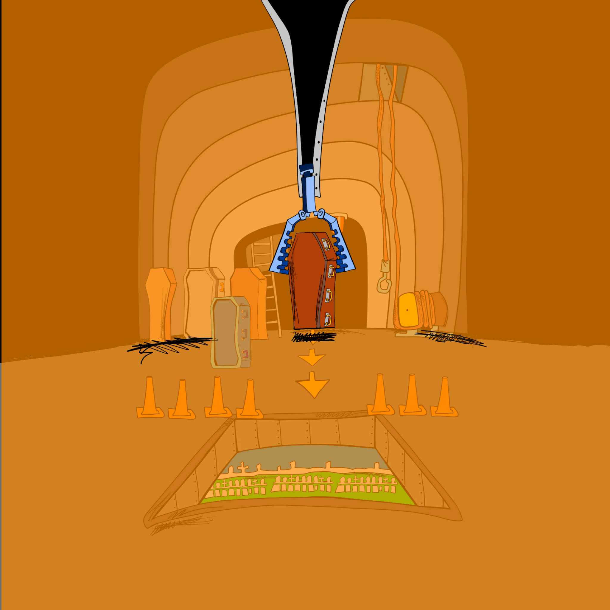 Coffin drop zone, authored Carny Island artwork