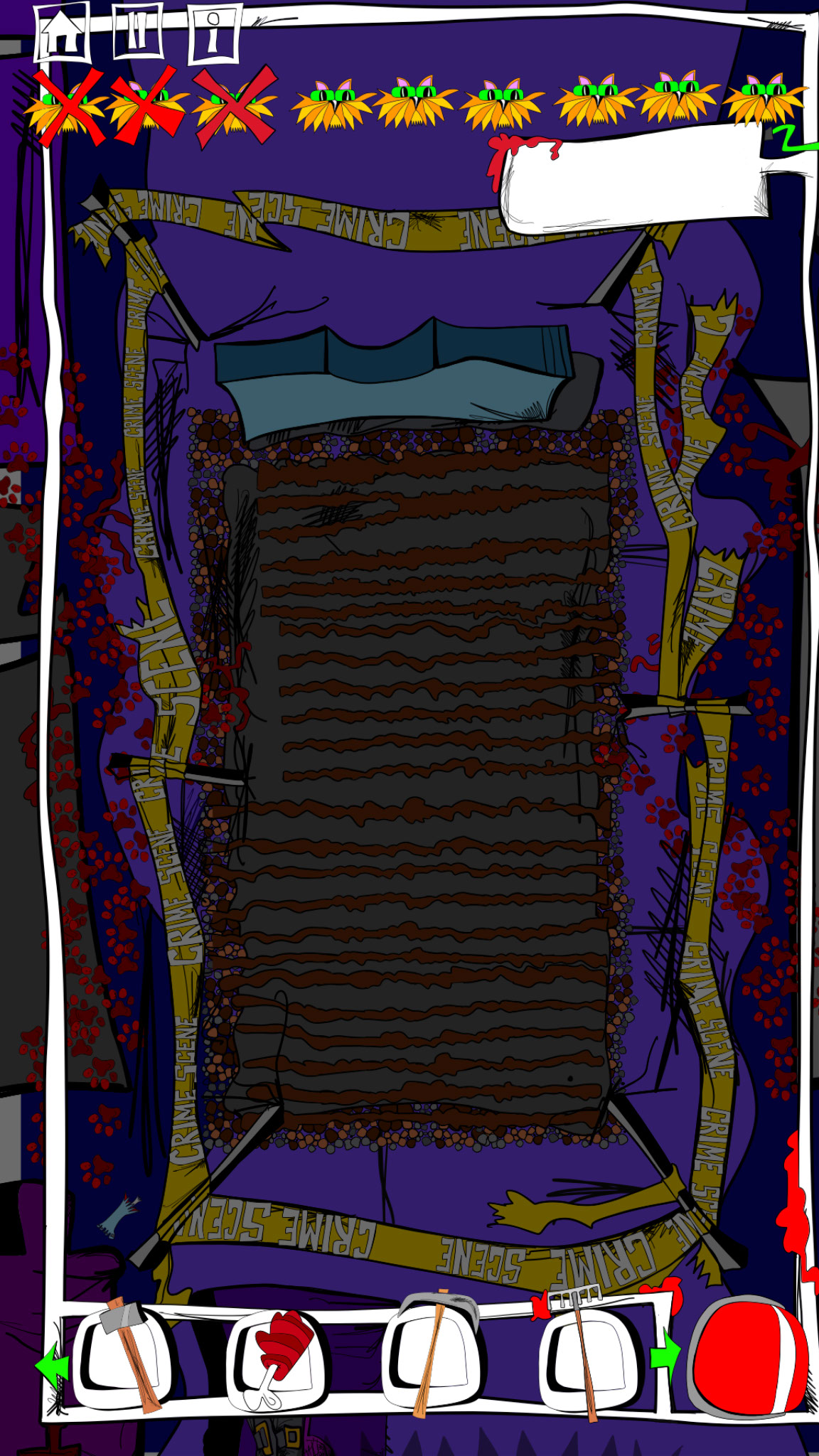 Crime scene full screen, authored Carny Island artwork