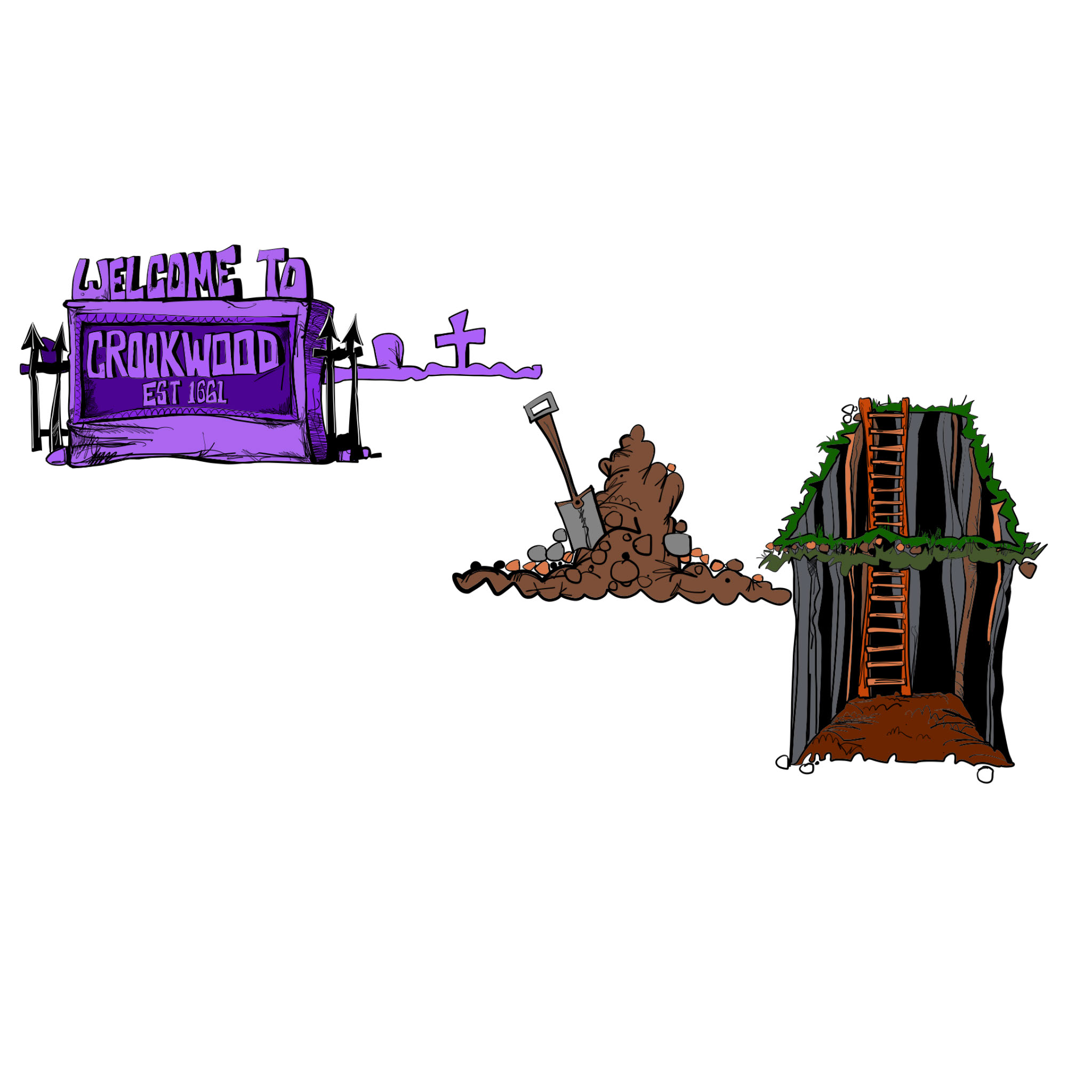 Crookwoo entrance plots, authored Carny Island artwork