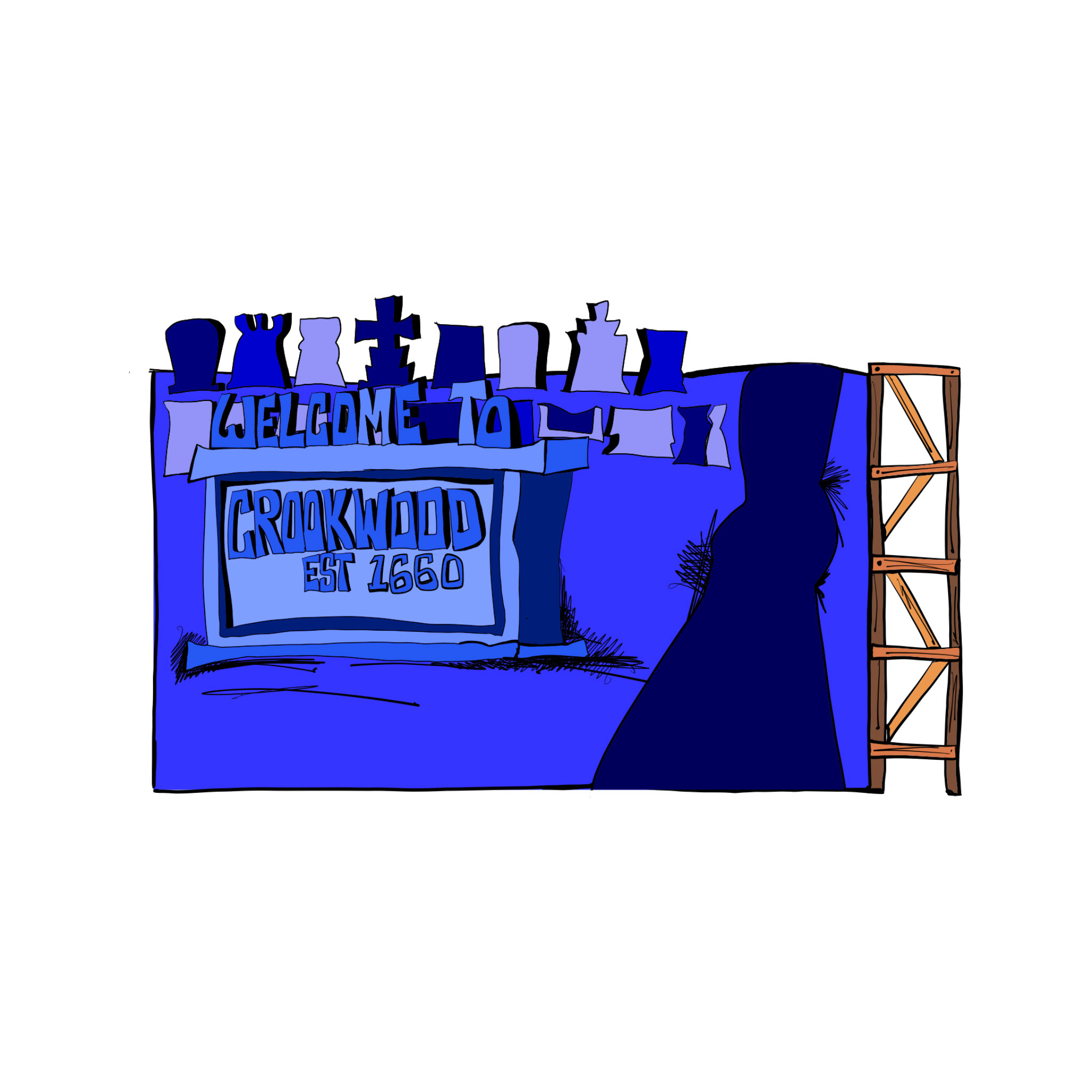 Crookwood cemetery sign 1660, authored Carny Island artwork