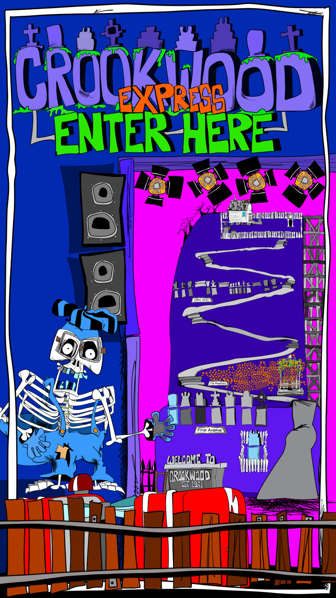 Crookwood ghost train parts, authored Carny Island artwork