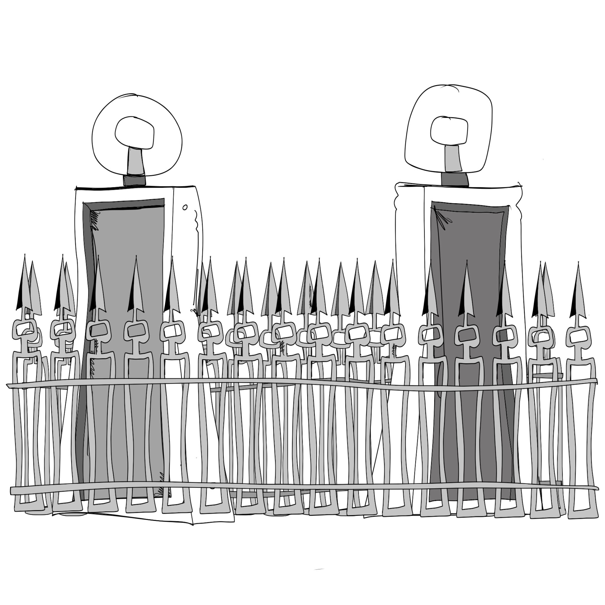 Crookwood outer spiked fence, authored Carny Island artwork