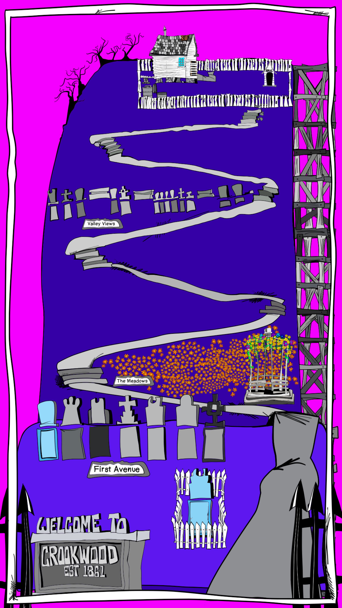 Crookwood. Big hill. Small hill. Master plan copy, authored Carny Island artwork