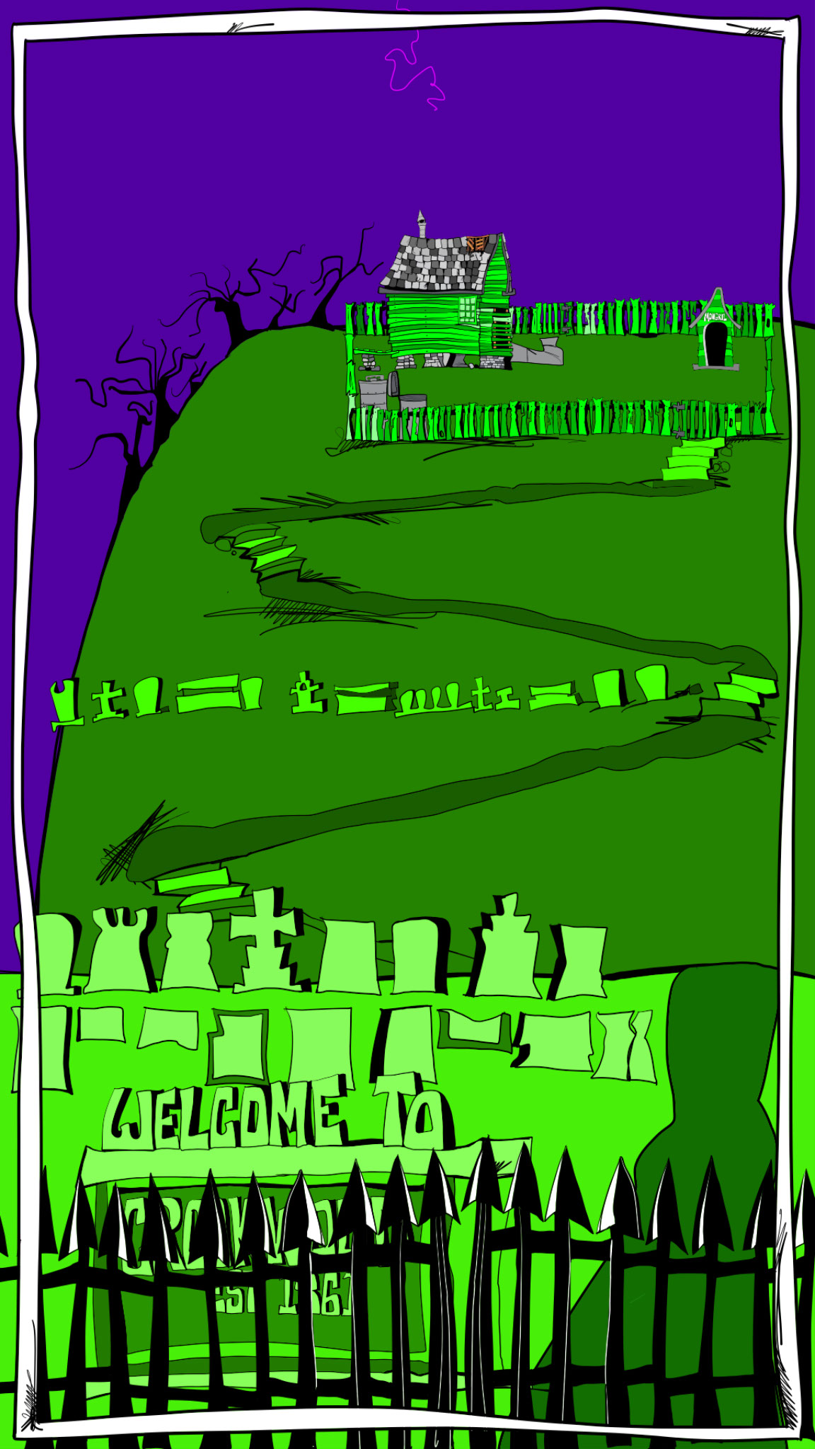 Crookwood. Main entrance copy 5, authored Carny Island artwork