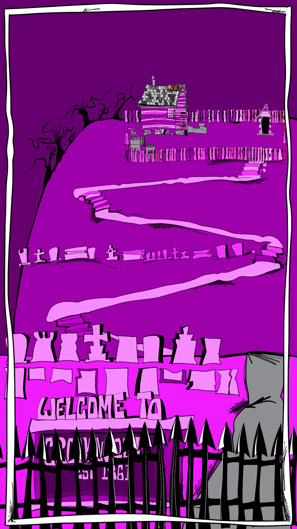 Crookwood. Main entrance, authored Carny Island artwork