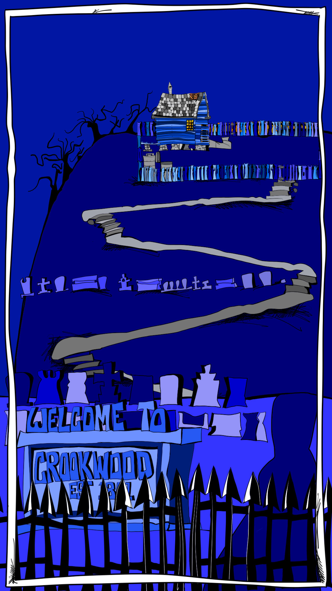Crookwood. Main entrance. Sunrise copy, authored Carny Island artwork