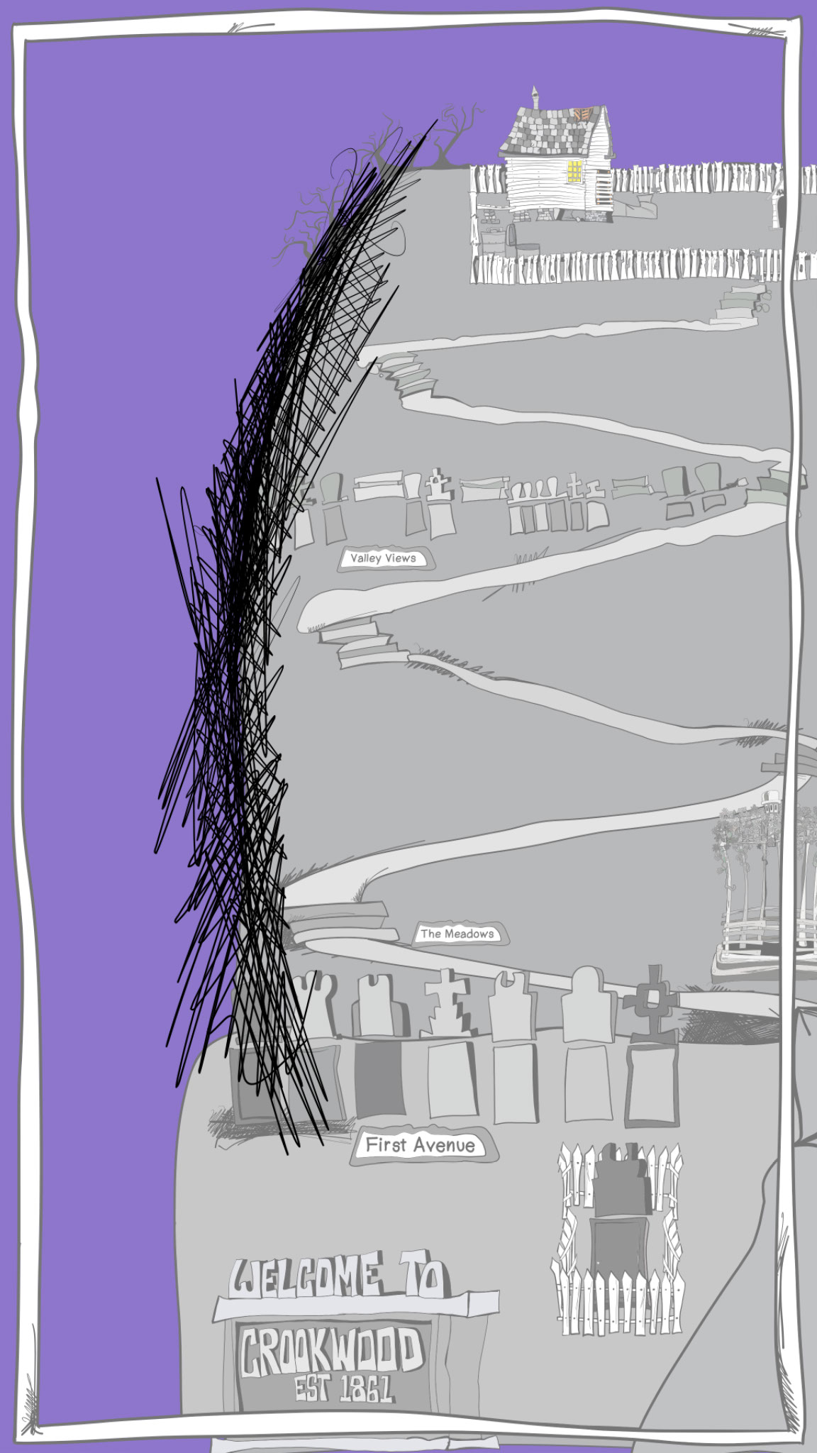 Cross hatching overlay, authored Carny Island artwork