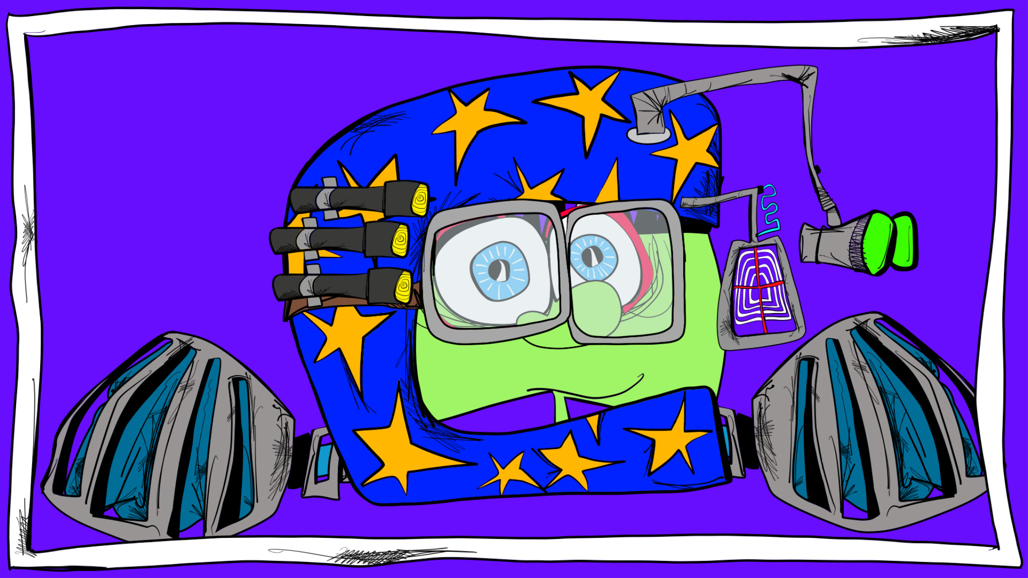 Custom helmets copy 1, authored Carny Island artwork