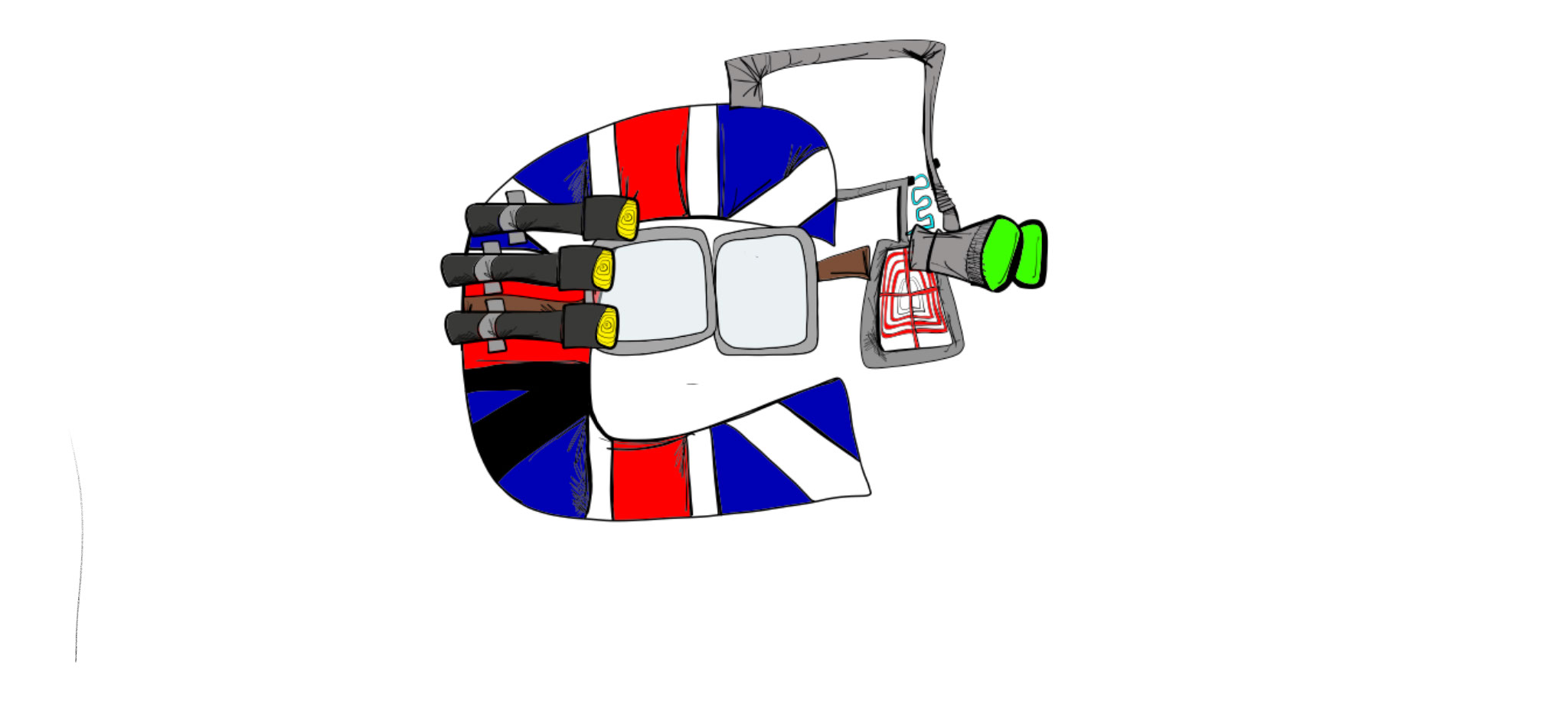Custom helmets copy, authored Carny Island artwork
