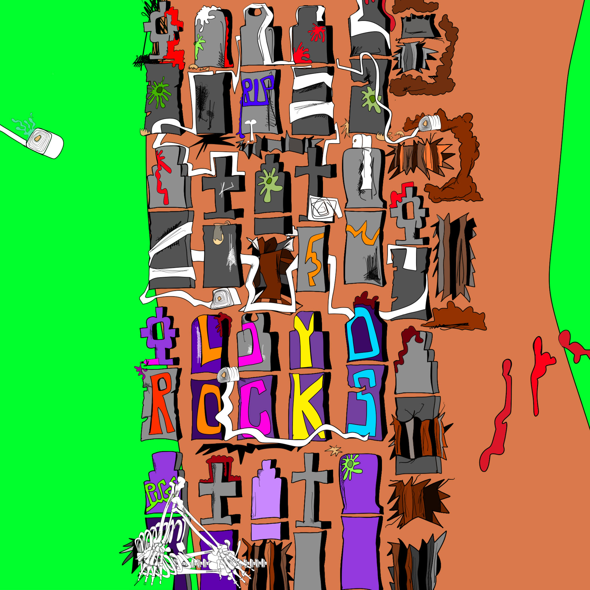 Desecrated graveyard copy, authored Carny Island artwork