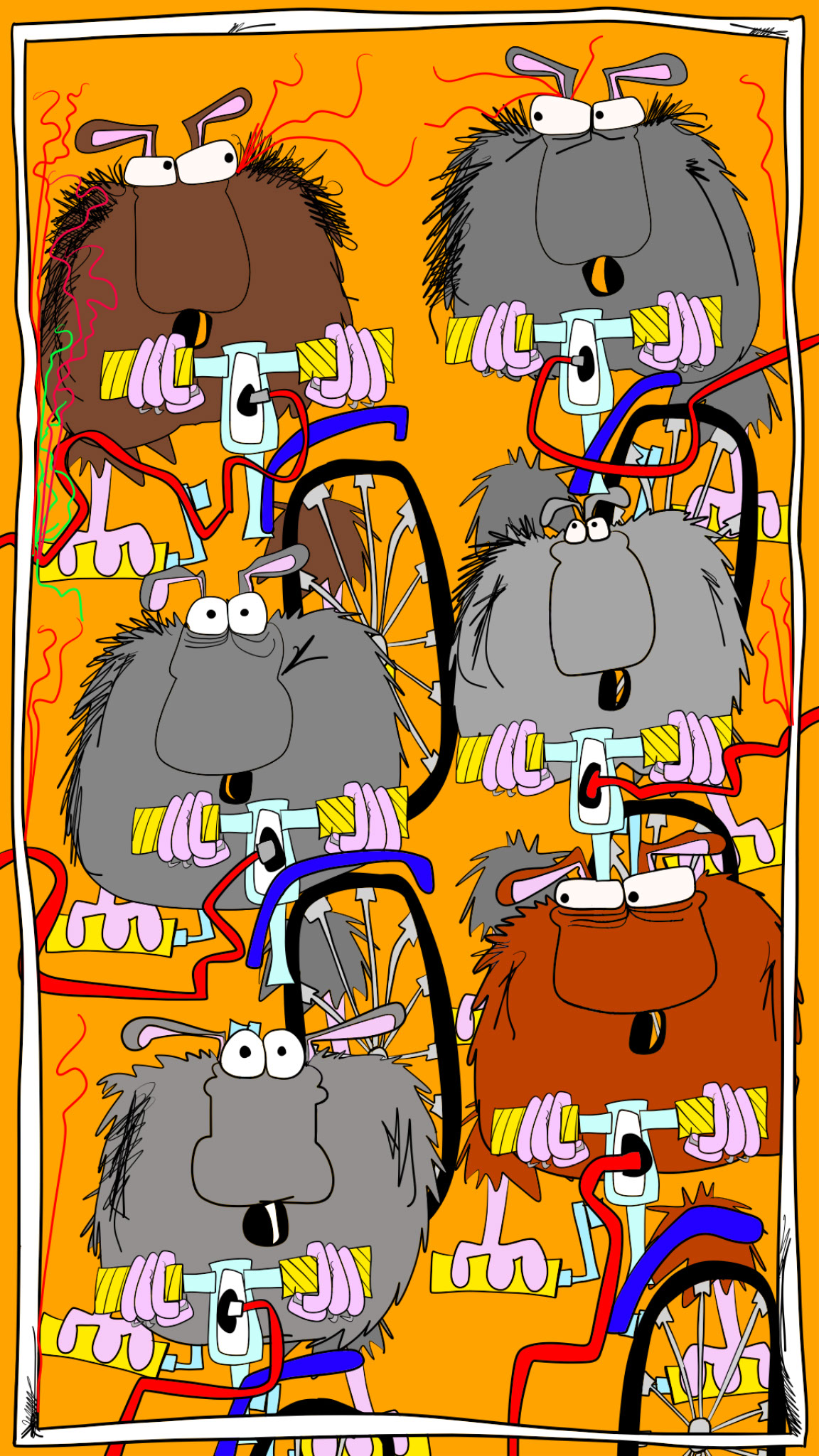 Dogs on bikes stage 2, authored Carny Island artwork